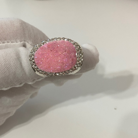 Jewelry - Elegant Pink Druzy Ring with Silver Accents
